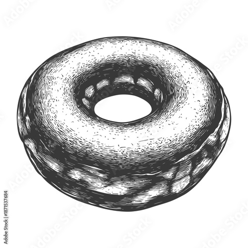 A Detailed Hand Drawn Illustration Of A Donut