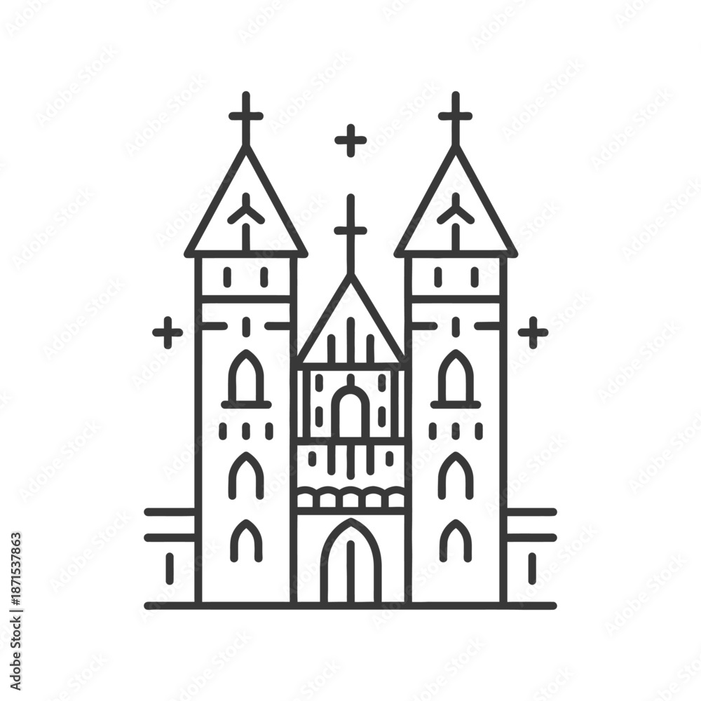 Obraz premium Line art illustration of a gothic cathedral