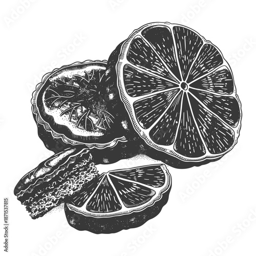 Dried Orange Slices Artistic Ink Illustration