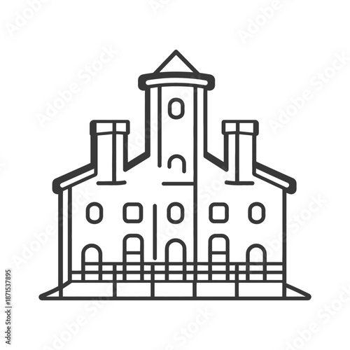 Simple Line Drawing of a Medieval Style Castle