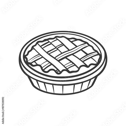 A lattice top pie in a round tin container
