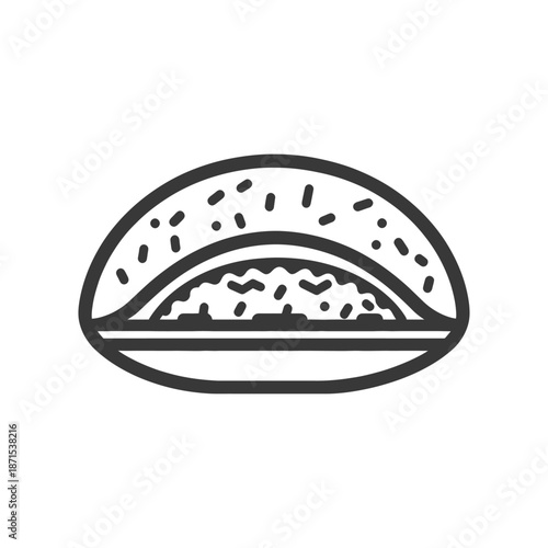 Line art drawing of a sesame seed bun