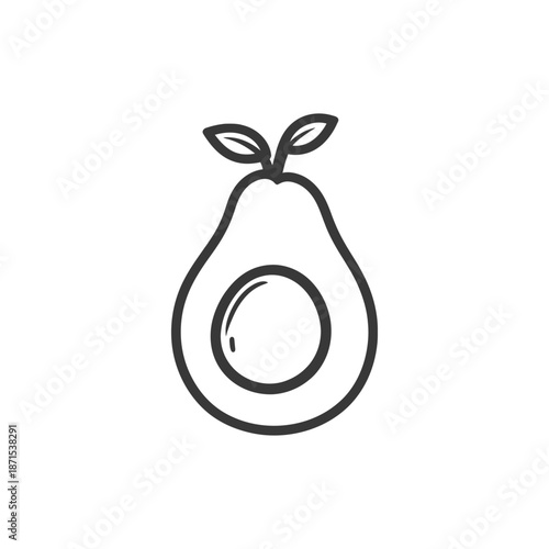 Line Drawing of a Halved Avocado with Leaves