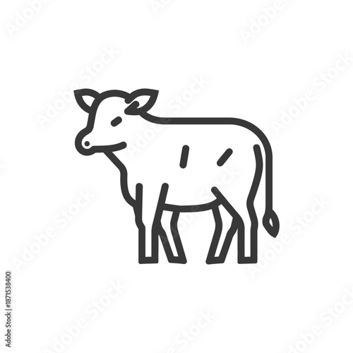 Line art illustration of a young cow