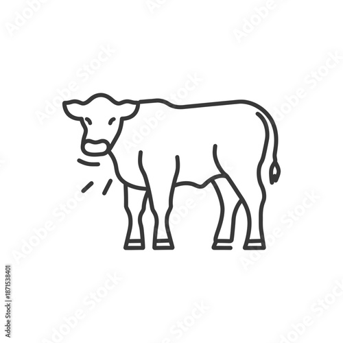 Line drawing of a cow coughing or sneezing