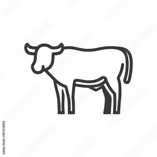 Line art illustration of a standing cow