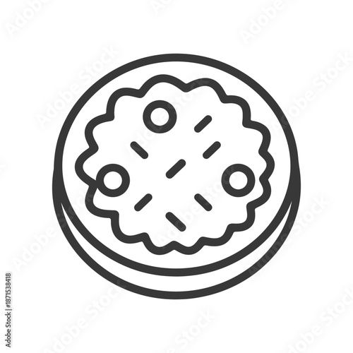 Line art drawing of a round cookie with sprinkles