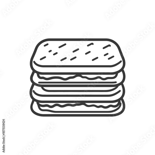 A layered sandwich of biscuits and cream filling