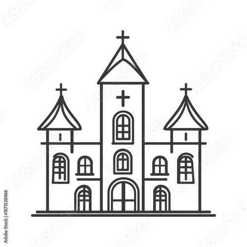 Simple Line Drawing of a Church Building