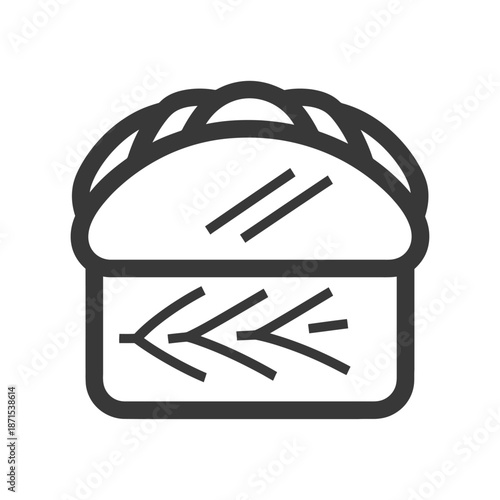 Line art illustration of a bread loaf with wheat