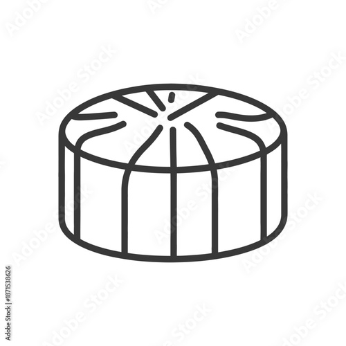 Line art drawing of a round cheese wheel