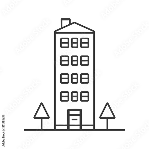 Simple Line Drawing Of A Multistory Building With Trees