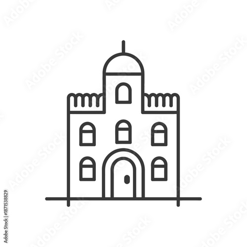 Line drawing of a fortified building with a dome
