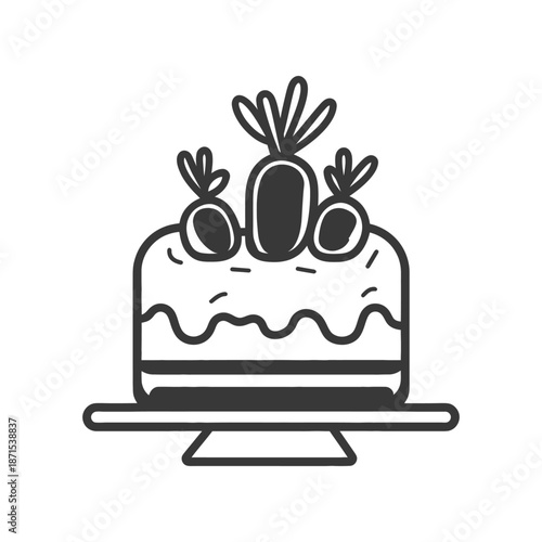 Carrot cake on a cake stand decorated with carrots