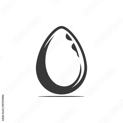 A stylized grayscale image shows a single egg