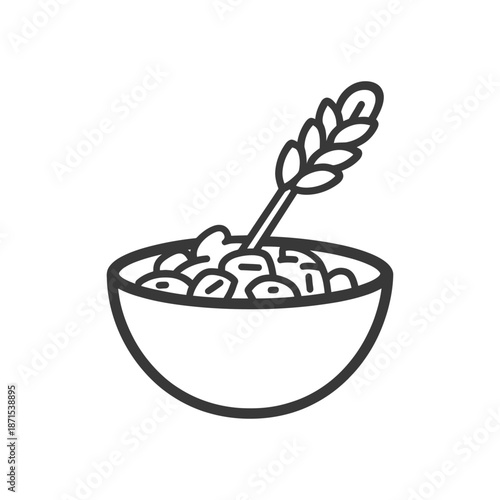 A bowl of cereal with a wheat stalk on top