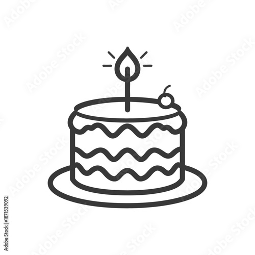 A Single Candlelit Birthday Cake With Cherry