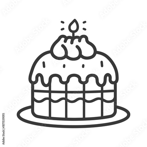 A delicious layered birthday cake with a single candle