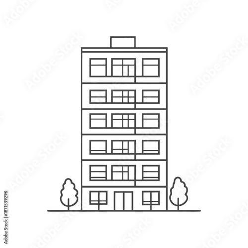 Apartment Building Line Drawing With Trees
