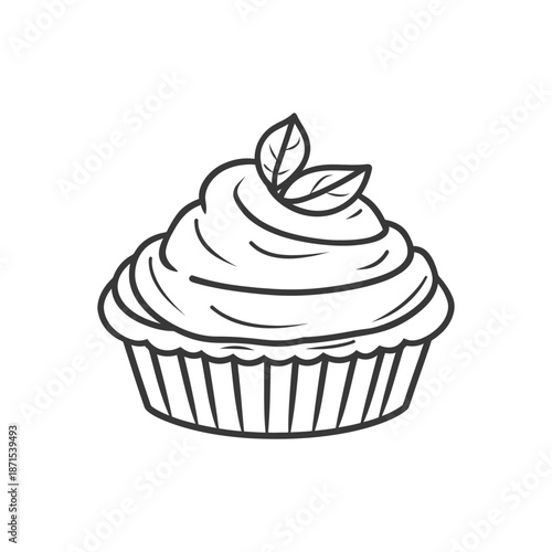 A Delicious Cupcake with Swirled Frosting and Leaves