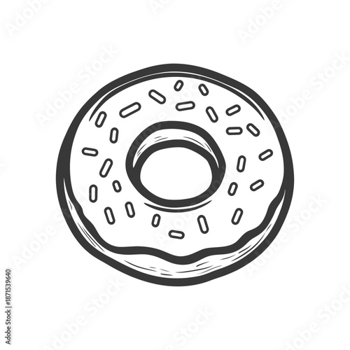 A Sprinkled Donut Illustration In Black And White