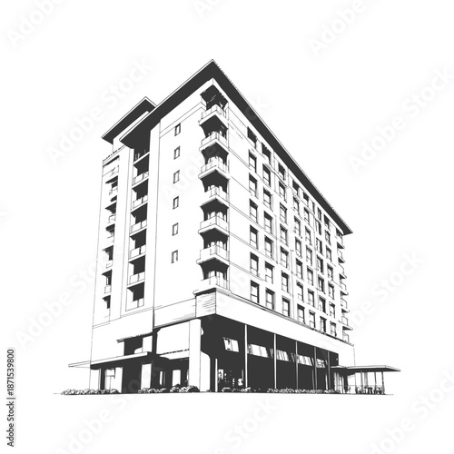 Modern Hotel Building Architectural Sketch Design