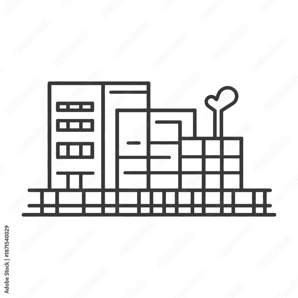 Naklejka premium Modern Building Near Train Tracks Cityscape Illustration