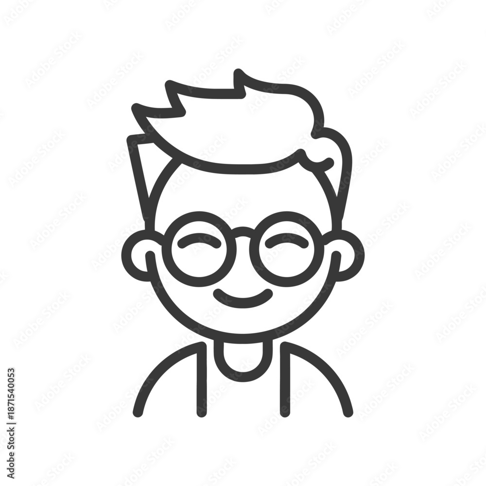Obraz premium Happy Boy Wearing Glasses Line Art Illustration