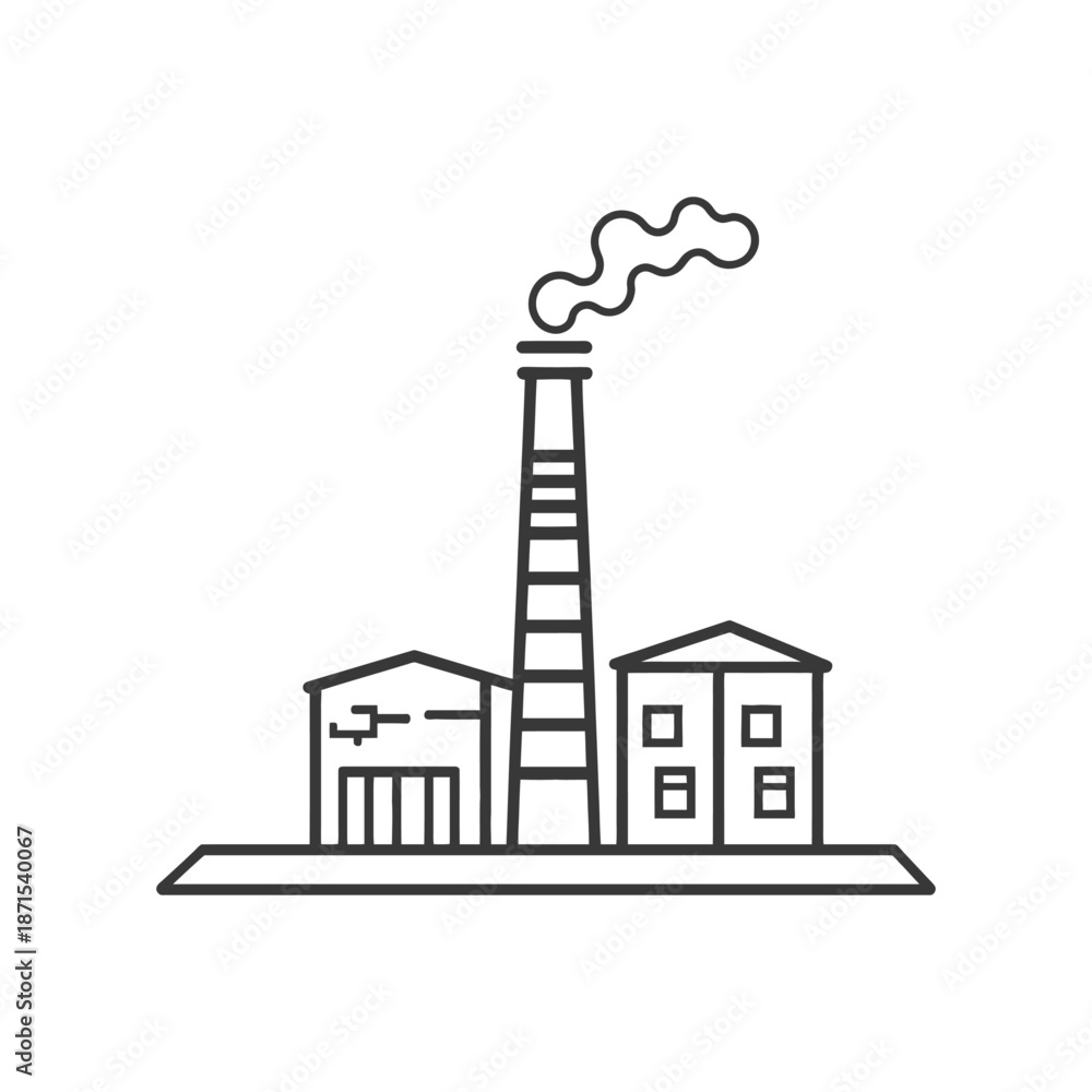 Naklejka premium Industrial Factory Complex Showing Smoke Stack Emission