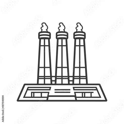 Industrial Power Plant With Three Tall Smokestacks