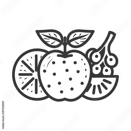 Apple Orange Kiwi and Berries Fresh Fruit Illustration