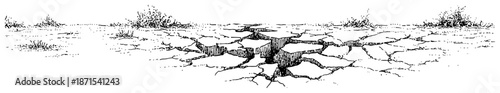 Hand drawn sketch of cracked earth surface during a severe drought