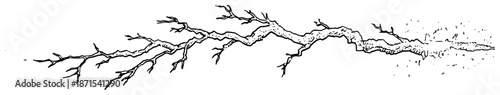 Minimalist hand drawn tree branch with small twigs in vintage engraving style
