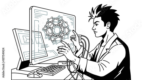 Man Interacting with Virtual Reality Interface.