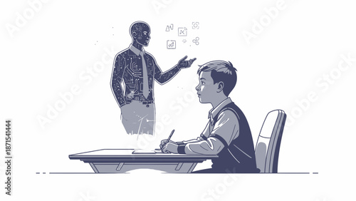 Man Sitting at Desk with Standing Colleague.