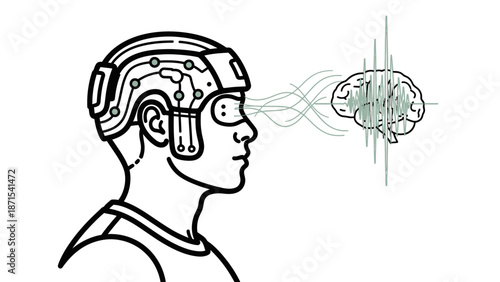 Man Wearing Brain Computer Interface Headset.