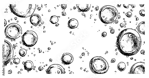 Vintage hand drawn bubbles or circles with internal texture in engraving style