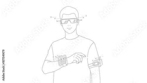 Man wearing smartwatch and fitness tracker.