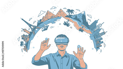 Man Wearing Virtual Reality Headset Interacting 1.