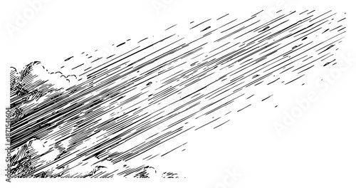 Abstract hand drawn rain storm and clouds in vintage engraving style