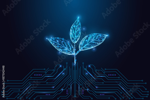 Abstract Tech Plant. Digital Sustainability, Eco Innovation, Smart Environment Vector Illustration
