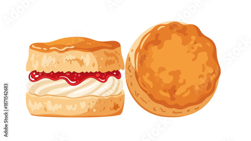 Deliciously sweet and creamy scones with jam and clotted cream, a classic British treat