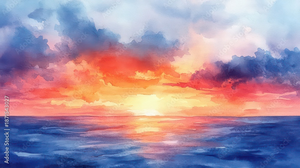 Fototapeta premium sky and clouds wet watercolor background