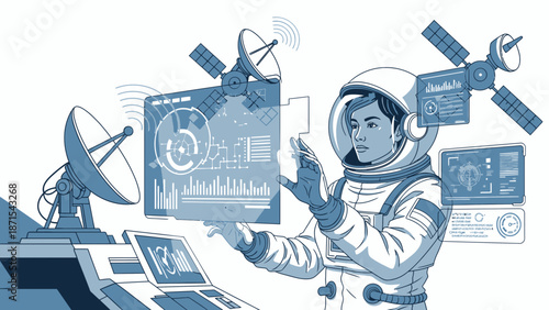 Astronaut Working on Space Mission Control.