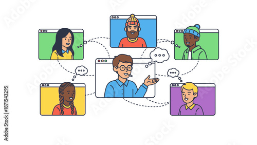 Cartoon People in Video Conference Call.