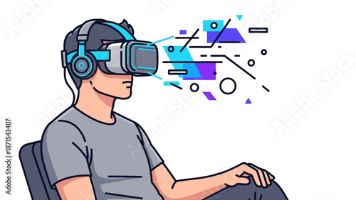 Man Wearing Virtual Reality Headset Sitting.