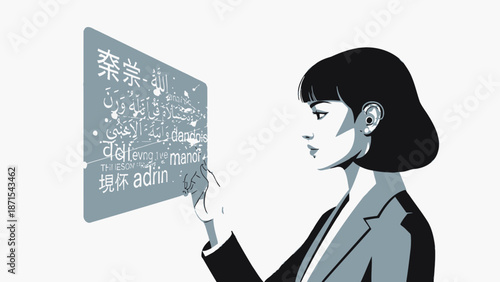 Woman Interacting with Digital Display Screen.