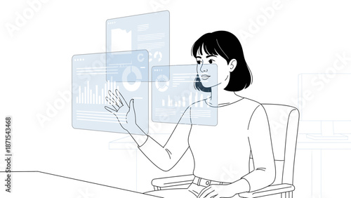 Woman Interacting with Virtual Interface.