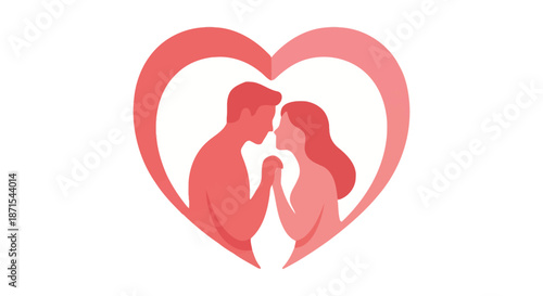 Romantic couple silhouette inside heart frame for engagement and wedding concept designs