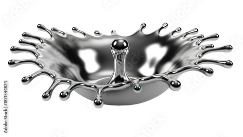 Liquid Metal Splash in Bowl Isolated on Transparent Background